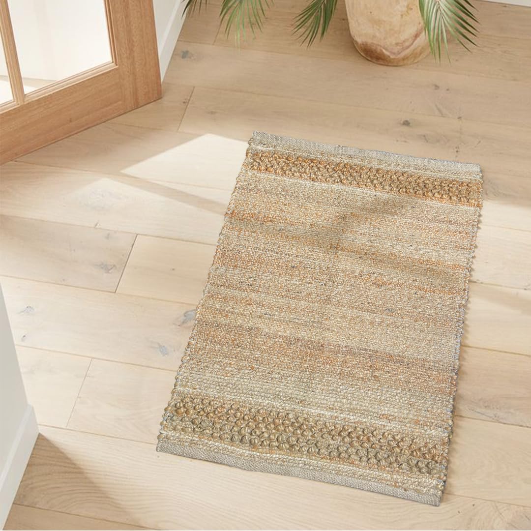 Chardin home 2x3 Jute Cotton Hand Woven Doormat Rug, Natural Jute Braided Entryway Mat | Rustic Boho Farmhouse Textured Accent Rug for Front Door, Kitchen, Bedroom, or Bathroom | Natural Fiber Rug