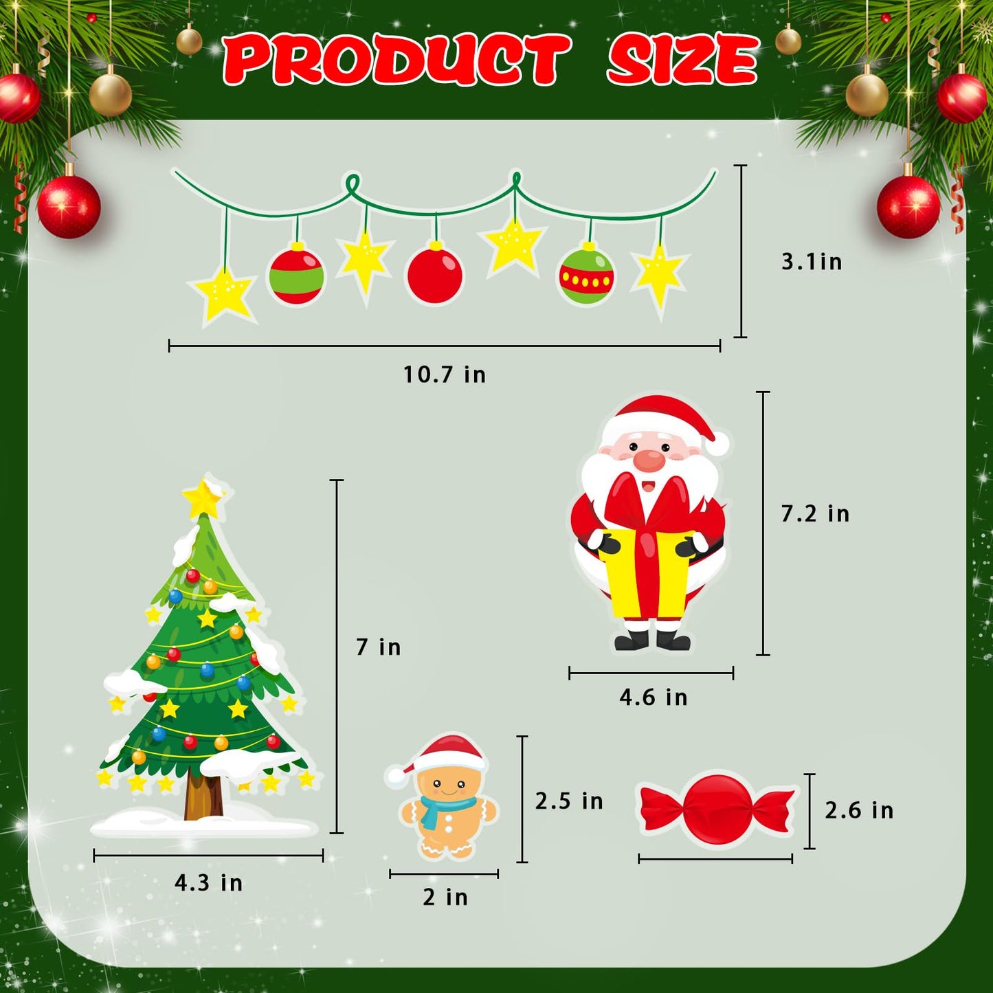 Christmas Wall Decals 124 Pieces Merry Christmas Wall Stickers Santa Snowman Winter Snowflakes Xmas Candy Stickers for Wall Window Door Bedroom Garage Home Office Decor
