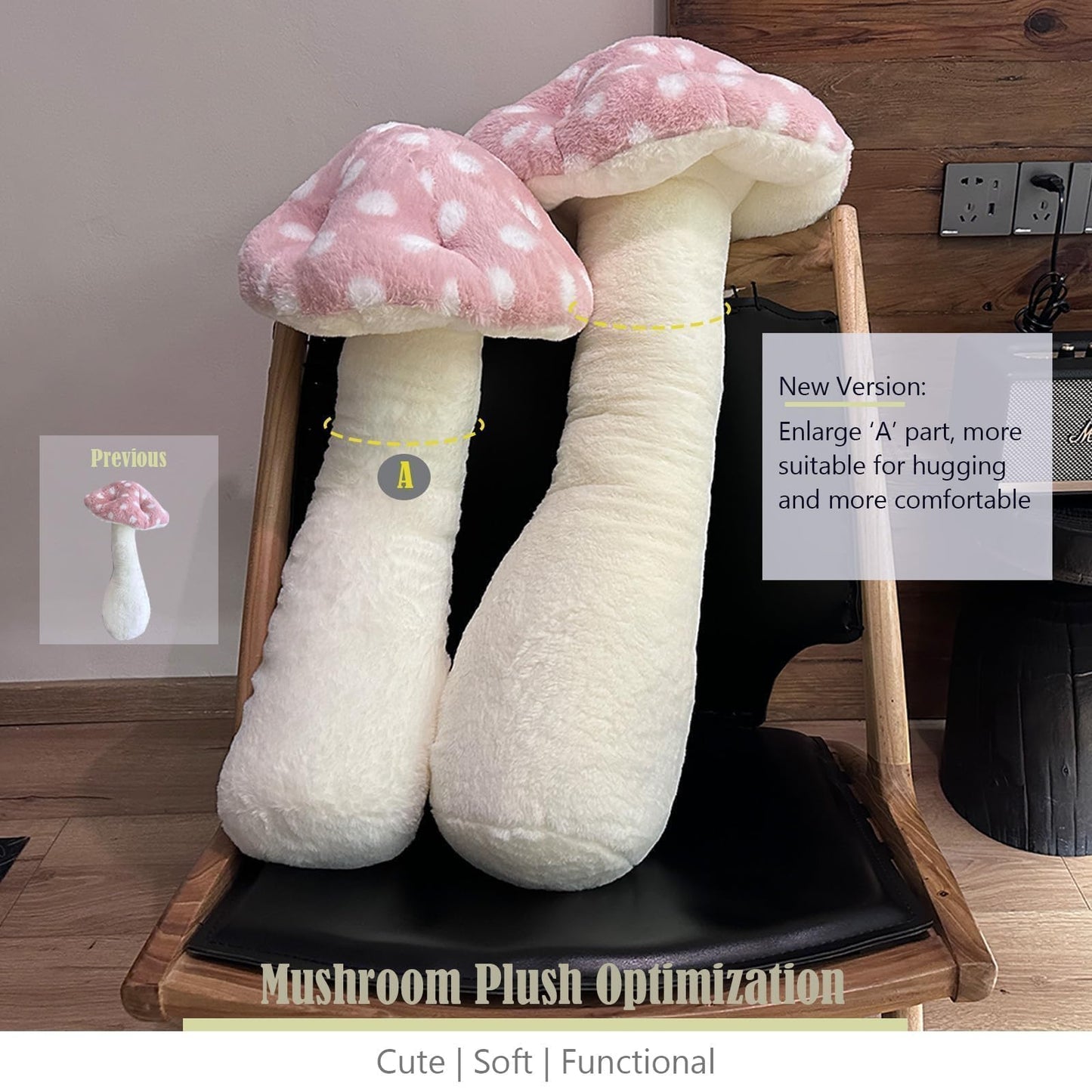 Hofun4U Mushroom Plush Pillow - 30 inch Mushroom Shaped Stuffed Long Pillow - Mushroom Stuffed Pillow - Christmas Birthday Sofa Home Decoration (Pink)
