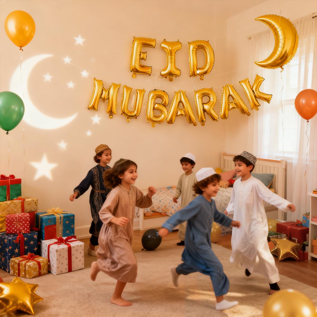 LAOREI Eid Mubarak Banners 16 inch Eid Mubarak Balloons Party Decoration Supplies for Ramadan and Muslim Celebrations Ramadan Islamic Festive Gatherings Gold Foil Balloons Decorations