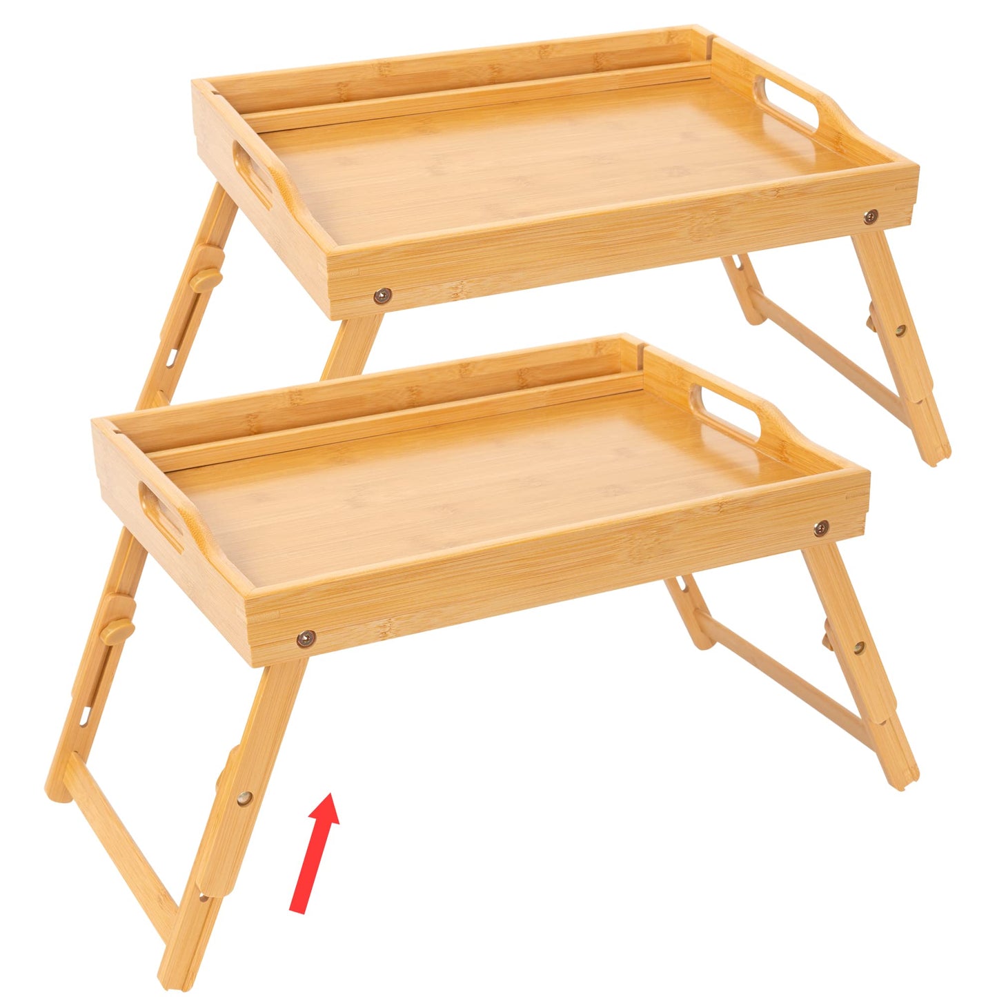 Greenual 2 Pack Bed Tray Table with Handles Folding Legs, Bamboo Breakfast Food Tray with Media Slot, Use As Platter, Laptop Desk, Snack, TV Tray Kitchen Serving Tray(Natural)
