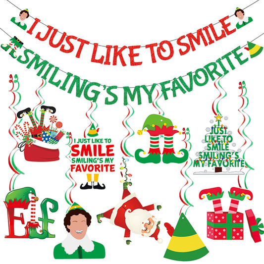 The Elf Christmas Banner Decorations Christmas Elf Decorations I Just Like To Smile Smiling's My Favorite Banner for Xmas Party Decorations Friendsmas Party Decorations
