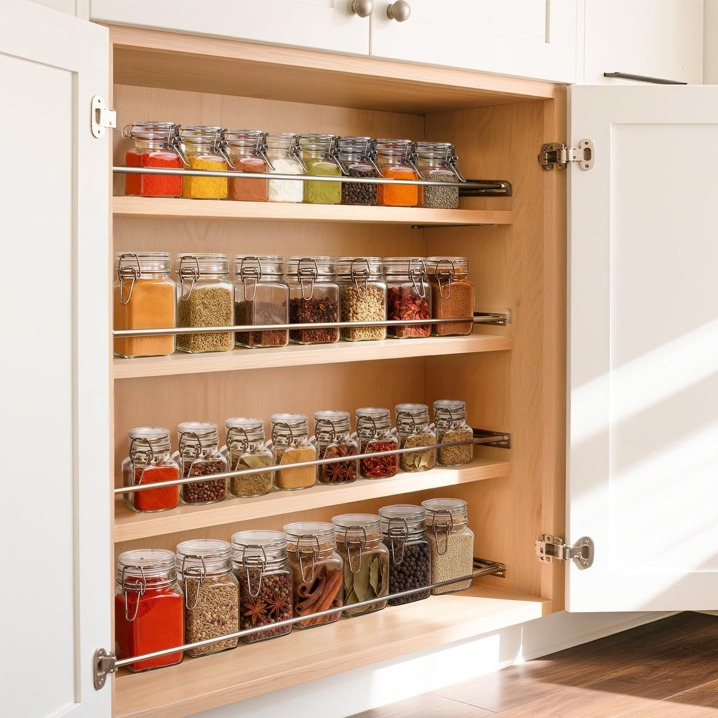 ComSaf Set of 12 Square Glass Spice Jars with Airtight Lids (4 Oz), Mini Favor Jars with Wire Clamp for Honey, Herbs & Farmhouse Kitchen Pantry Organization, with Funnel & Labels