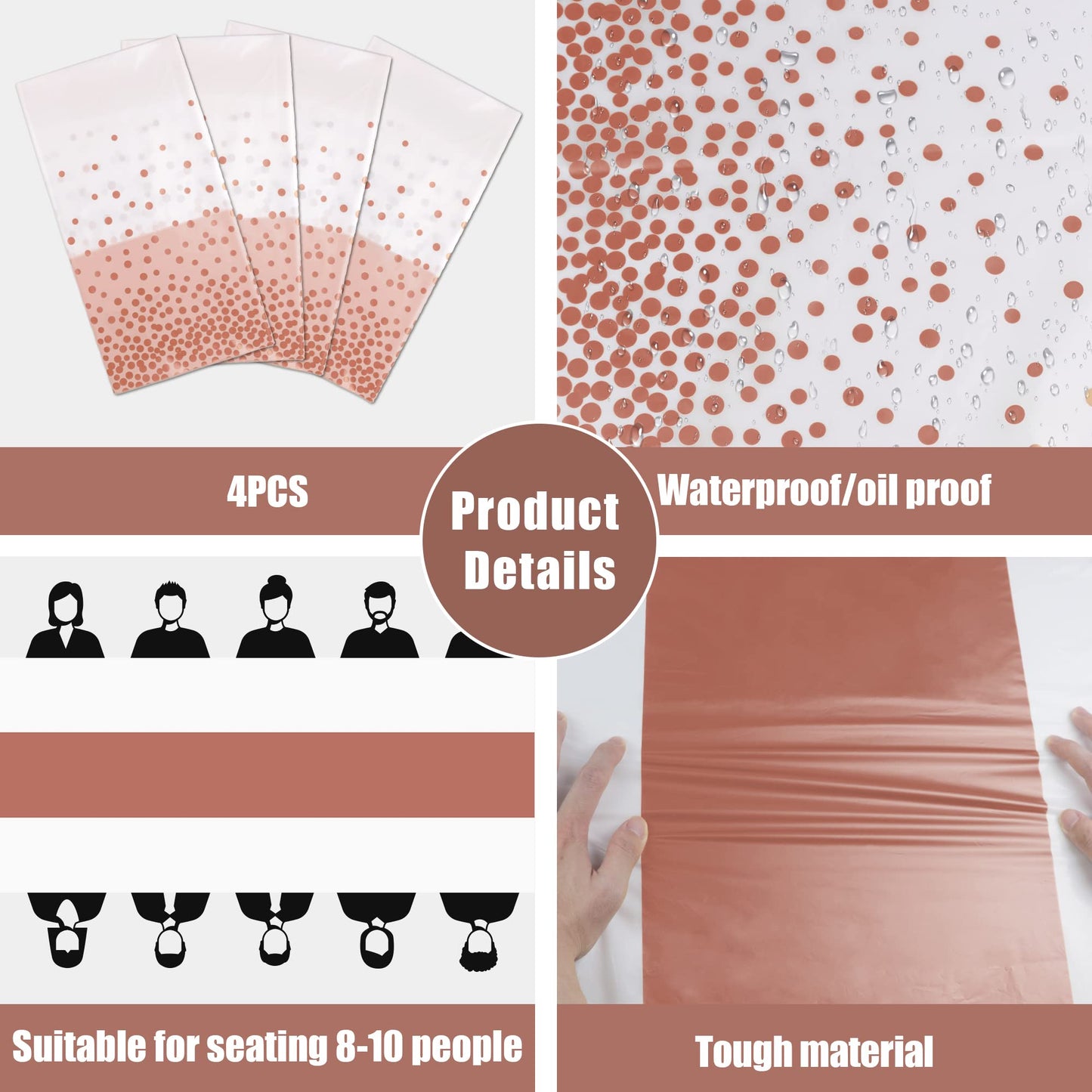 OHOME 4 Pack Disposable Plastic Table Cloths,White and Rose Gold Rectangle Table Covers for Birthday Mothers Day Decor Pink Sweet 16 Party Decorations - Baby Shower Decorations for Girl 54" x 108"