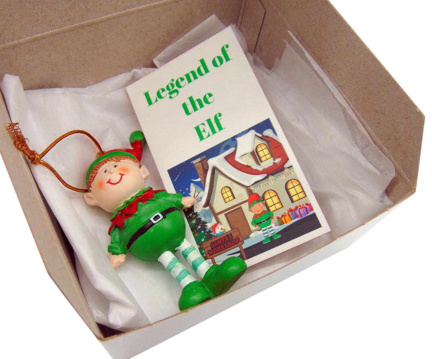 Legend of The Elf Ornament Polyresin Christmas Tree Decoration with Story Card Gift Boxed Holiday Set