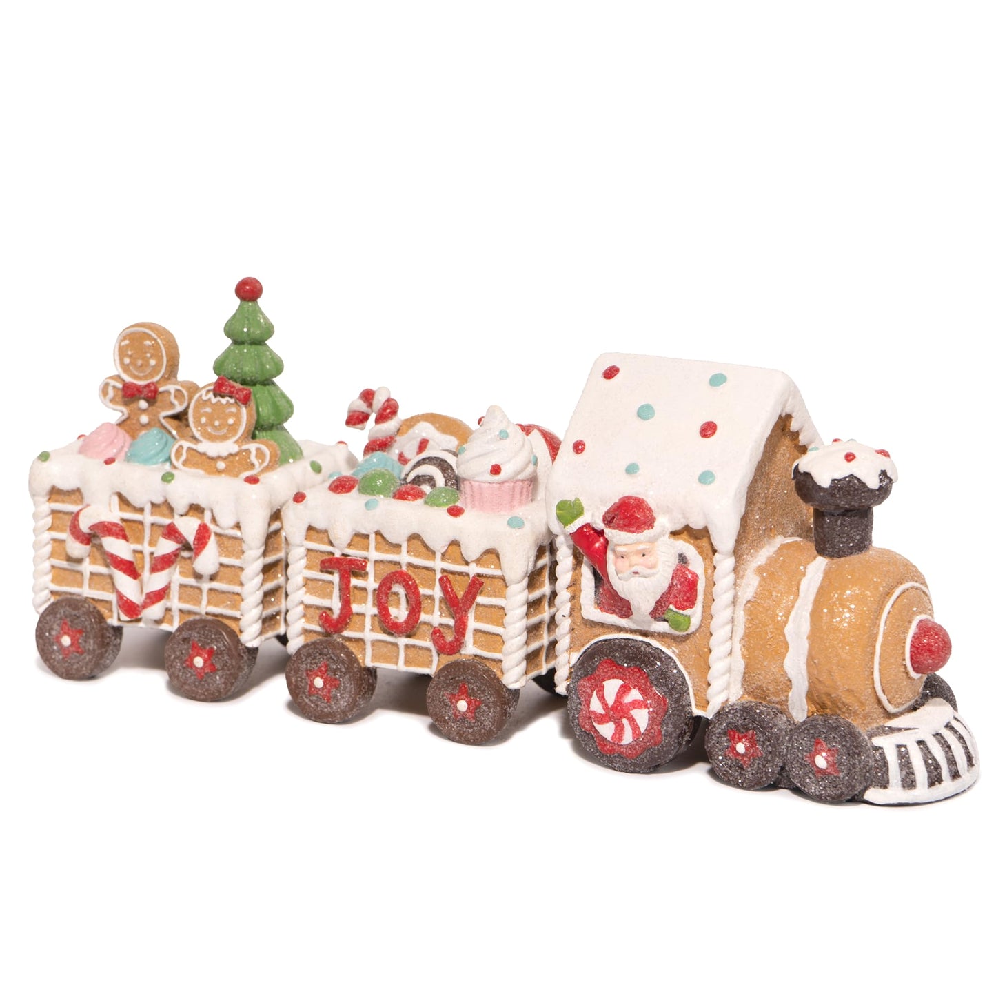Hodao Christmas Gingerbread Man Train Figurines - Cute Indoor Holiday Decorations for Tabletop, Fireplace, or Centerpiece - Perfect Winter Christmas Decor and Gift (7.5" L Brown)