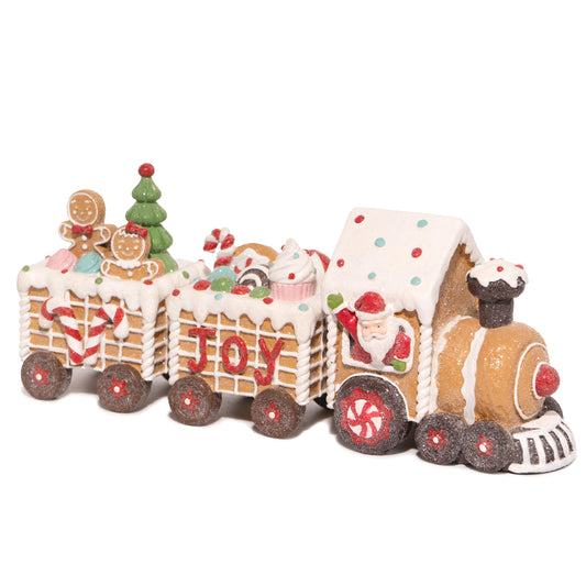 Hodao Christmas Gingerbread Man Train Figurines - Cute Indoor Holiday Decorations for Tabletop, Fireplace, or Centerpiece - Perfect Winter Christmas Decor and Gift (7.5" L Brown)