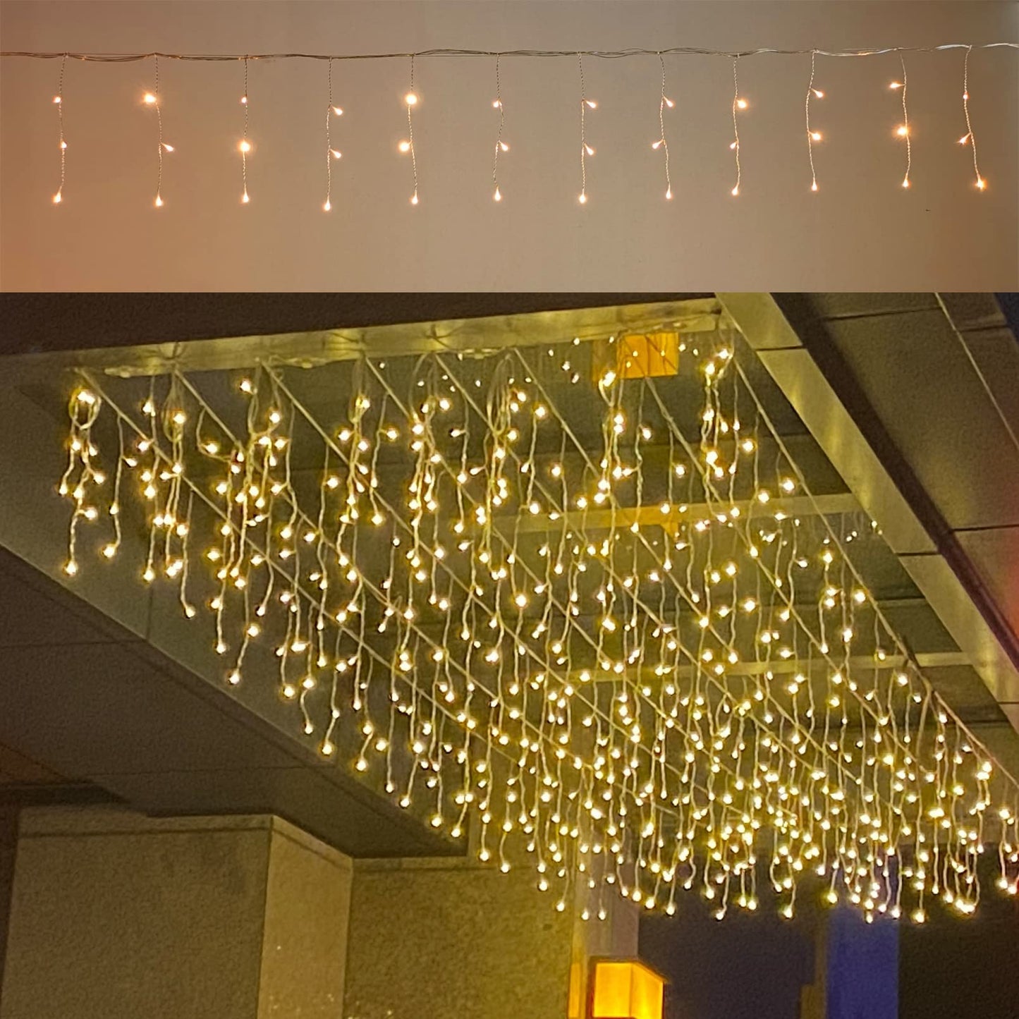 GTSYDING LED Icicle Lights, 13FT 72 LEDs 8 Modes Extendable Fairy Christmas Ceiling Dangling Hanging Twinkle Memory Short Curtain Lights for Party Decorations Outdoor Indoor (Warm White, 4M03)