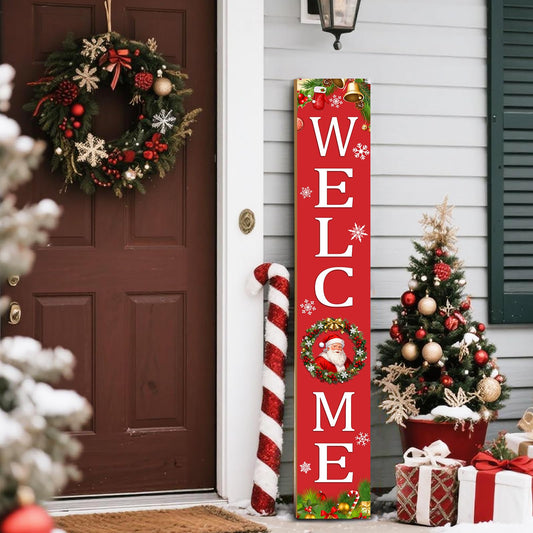 Christmas Welcome Sign for Front Porch Standing, Christmas Wooden Sign, Welcome Porch Sign for Outdoor Yard Wall Decorations 47.2" H (Welcome)