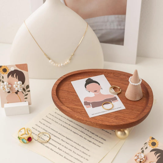 topathleticstore Wooden Jewelry Display Tray, Mothers Day Gifts Presentation Tray, Organizer for Rings, Necklaces, Earrings, Catchall Holder, Trinket Dish, Key Tray (Oval)