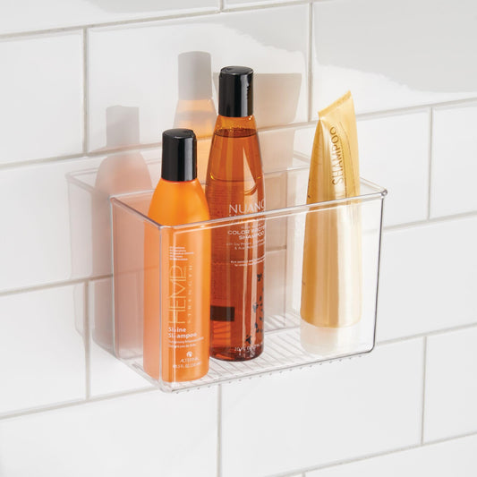 iDesign AFFIXX Plastic Wall Mount Organizer for Kitchen, Bathroom, Office, Bedroom, Garage, Craft Room, 3.5" x 8" x 5.5", Clear