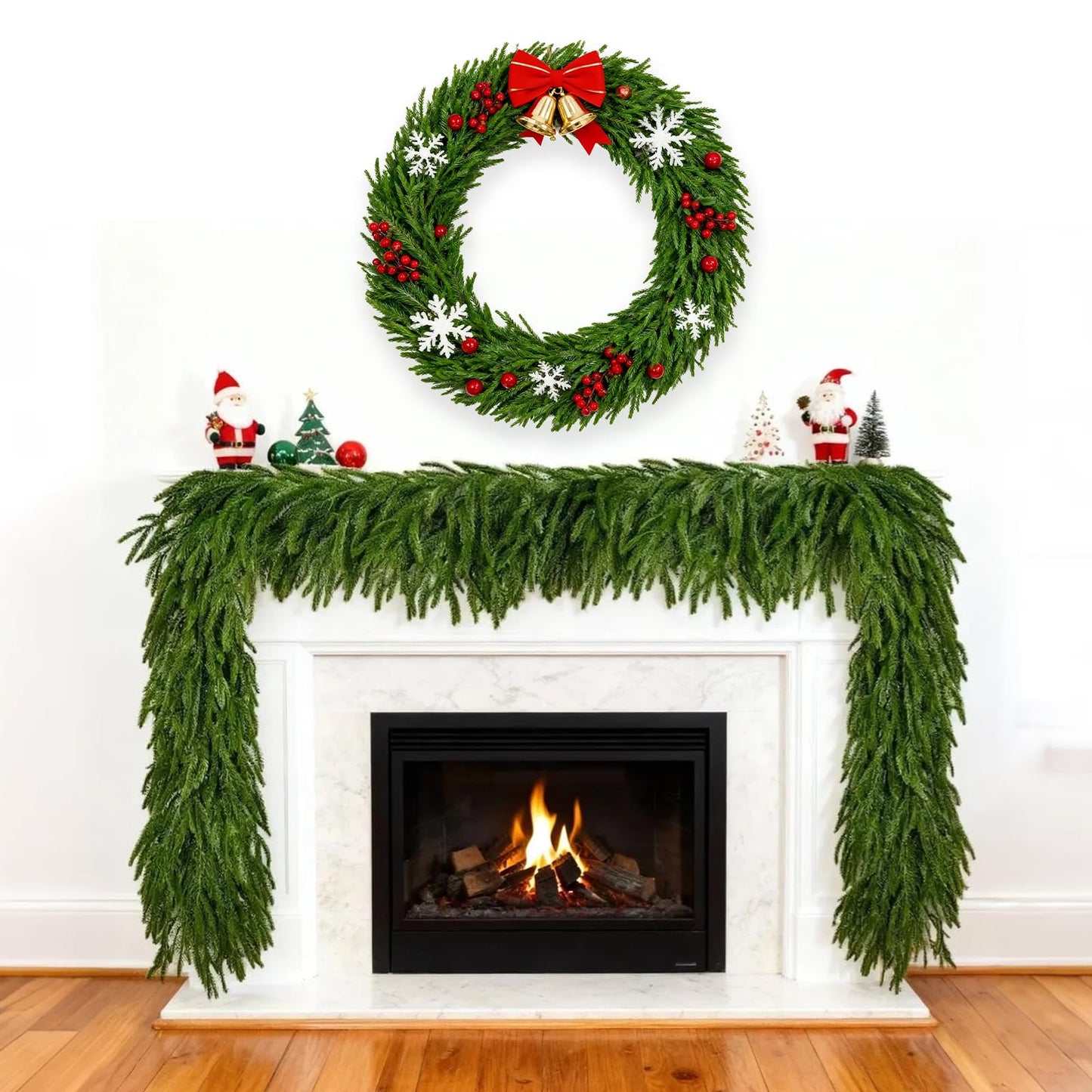 SEHAUSEU 6FT 2 Pcs Norfolk Pine Garlands, Realistic-Feel Christmas Cedar Garland with Thick & Soft Texture, Suitable for Mantels/Tables/Staircases/Door Frames, Christmas Decorations