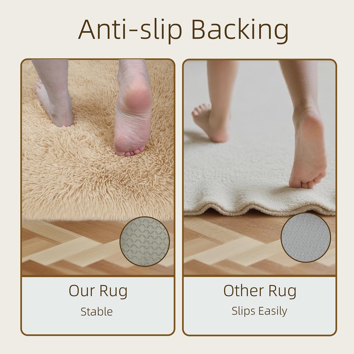SWGRT 2x3 Solid Fluffy Camel Area Rug – Washable, Durable,Small Bedroom Rug, Non-Slip High Pile Shag Rugs for Living Room, Bedroom, Bedside, Dorms, Nursery Rooms, Kids Room, Soft Indoor Floor Carpet