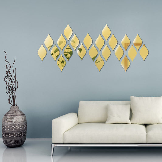 Weysat 30 Pcs Mirror Wall Stickers Decor Acrylic 3D Tear Drop Decorative Mirrors Stickers Removable Wall Art Decals for Home Living Room Bathroom Office Dormitory Decorations, 6 x 3.3 Inch(Gold)
