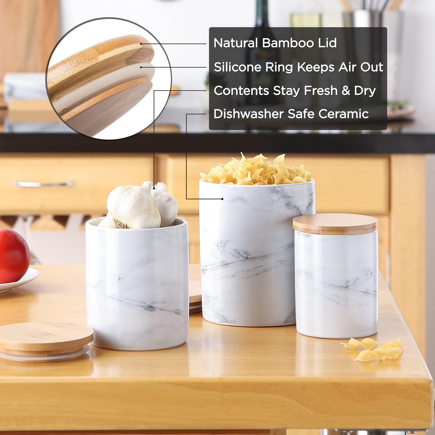 DII Kitchen Accessories Collection Ceramic, Canister Set, 4.5 Cup/3 Cup/1.25 Cup, Teal Tile