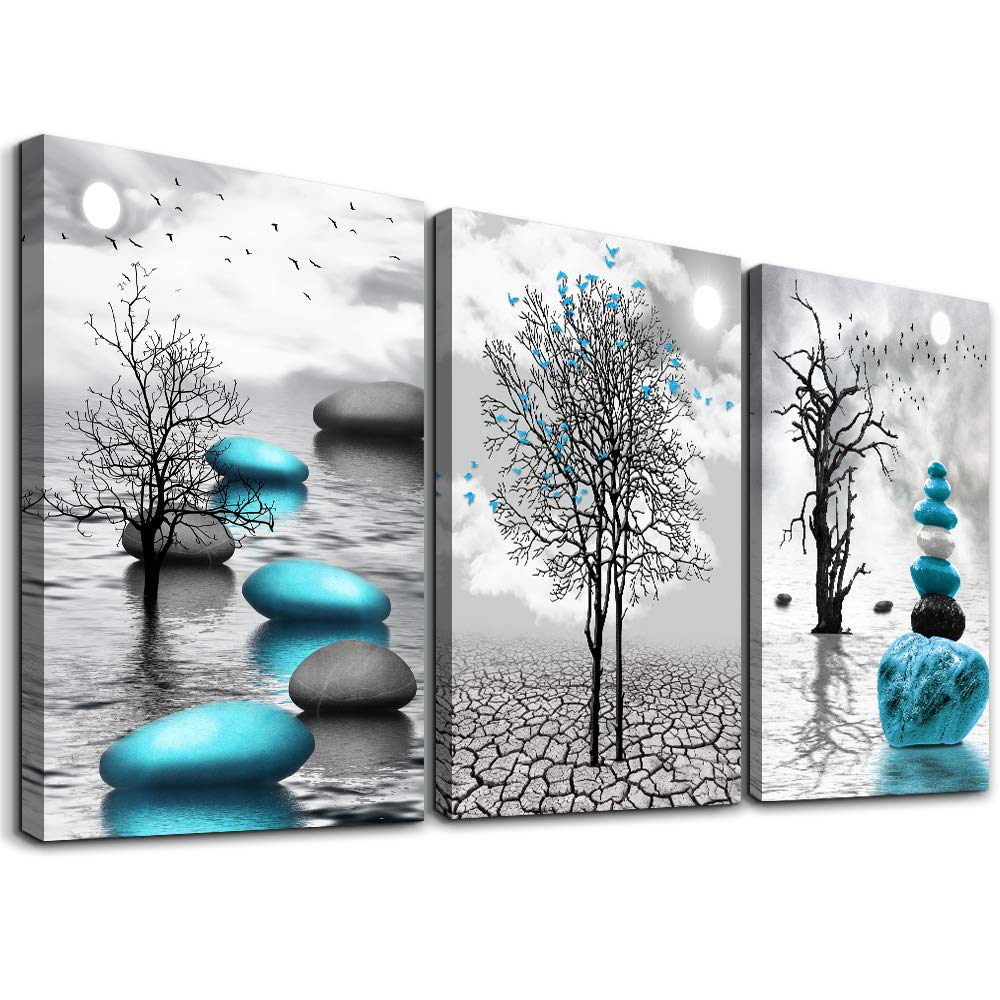 DZRWUBHS Abstract Wall Art for Living Room，3 Piece Modern Canvas Artworks Stones in The Water Zen Wall Decor Minimalist Meditation Picture Painting Prints for Bedroom Bathroom Hallway Home Office