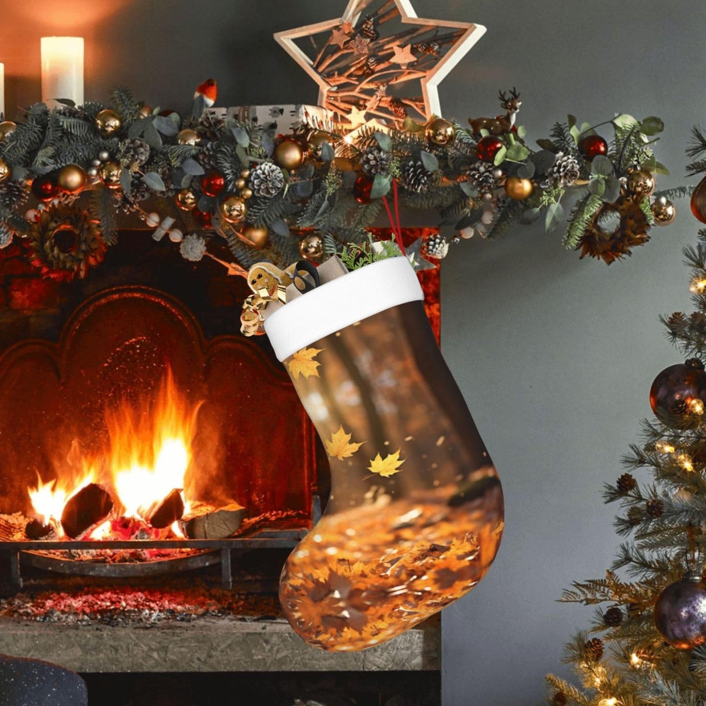 KOPUUYRD Fall Trees Autumn Print Luxurious Holiday Socks,Unique Christmas Socks for Joyful Season,Festive Ornament Classic