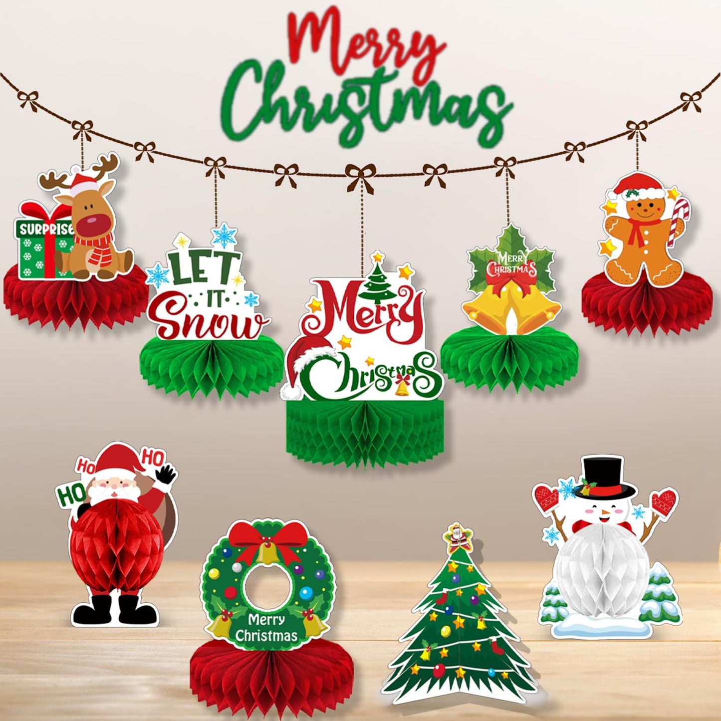 Christmas Table Decorations - Christmas Centerpieces for Tables, Christmas Table Centerpieces for Christmas Party Decorations, 9Pcs