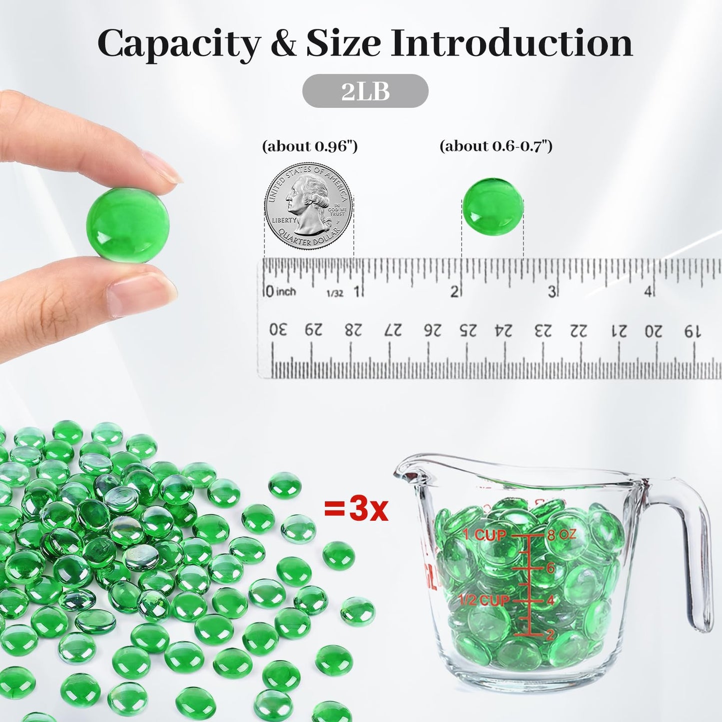 DomeStar 2LB Green Flat Glass Marbles, Decorative Marbles for Vases Aquarium Pebbles Fish Tank Rocks Vase Fillers DIY Crafts Table Scatter Decor