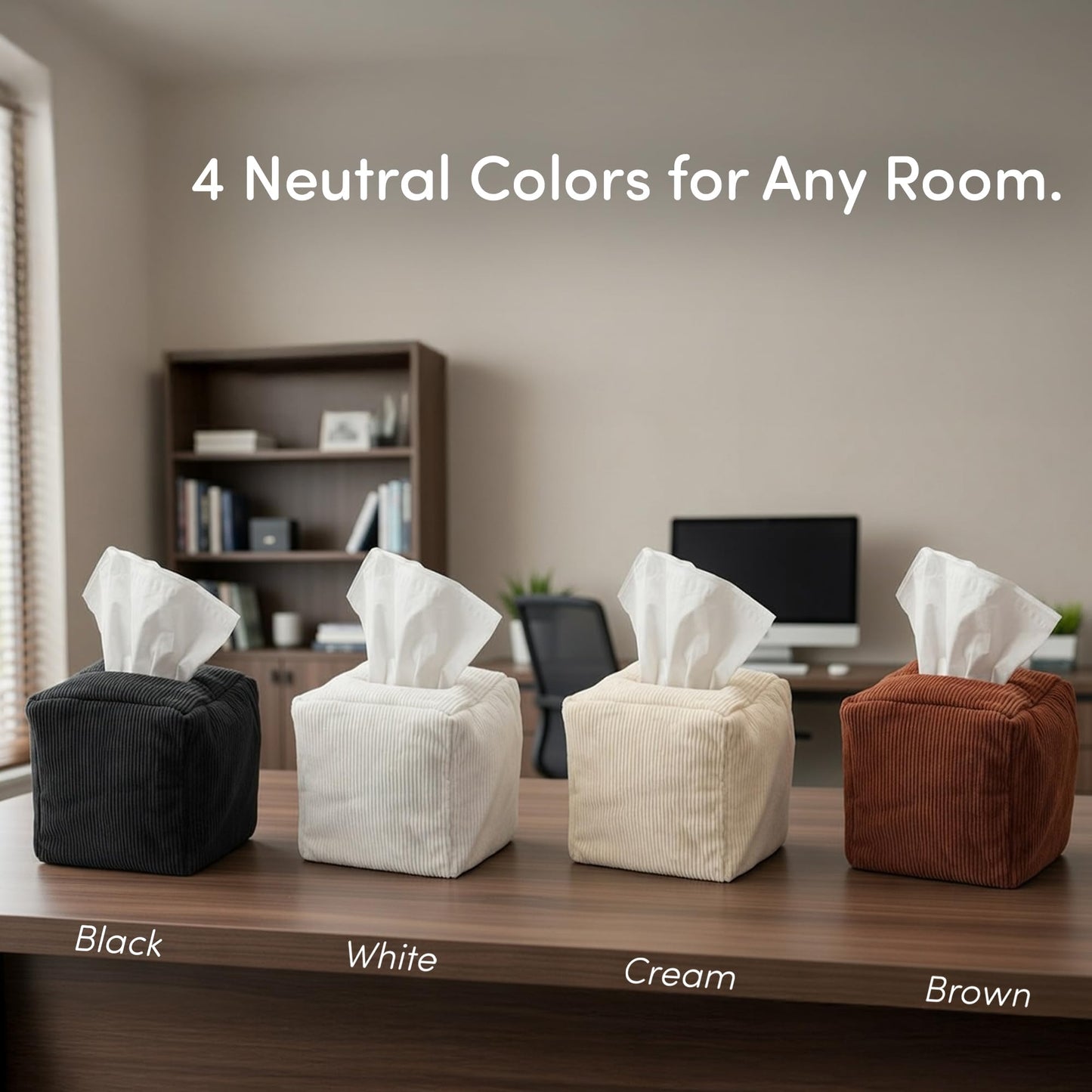 TOGI Corduroy Tissue Box Cover - Soft & Puffy Cube Design Adds a Warm, Cozy Touch - Soft Tissue Box Cover Square Fits Standard Square Boxes from Everyday Brands - Cozy Home & Office Decor (Brown)