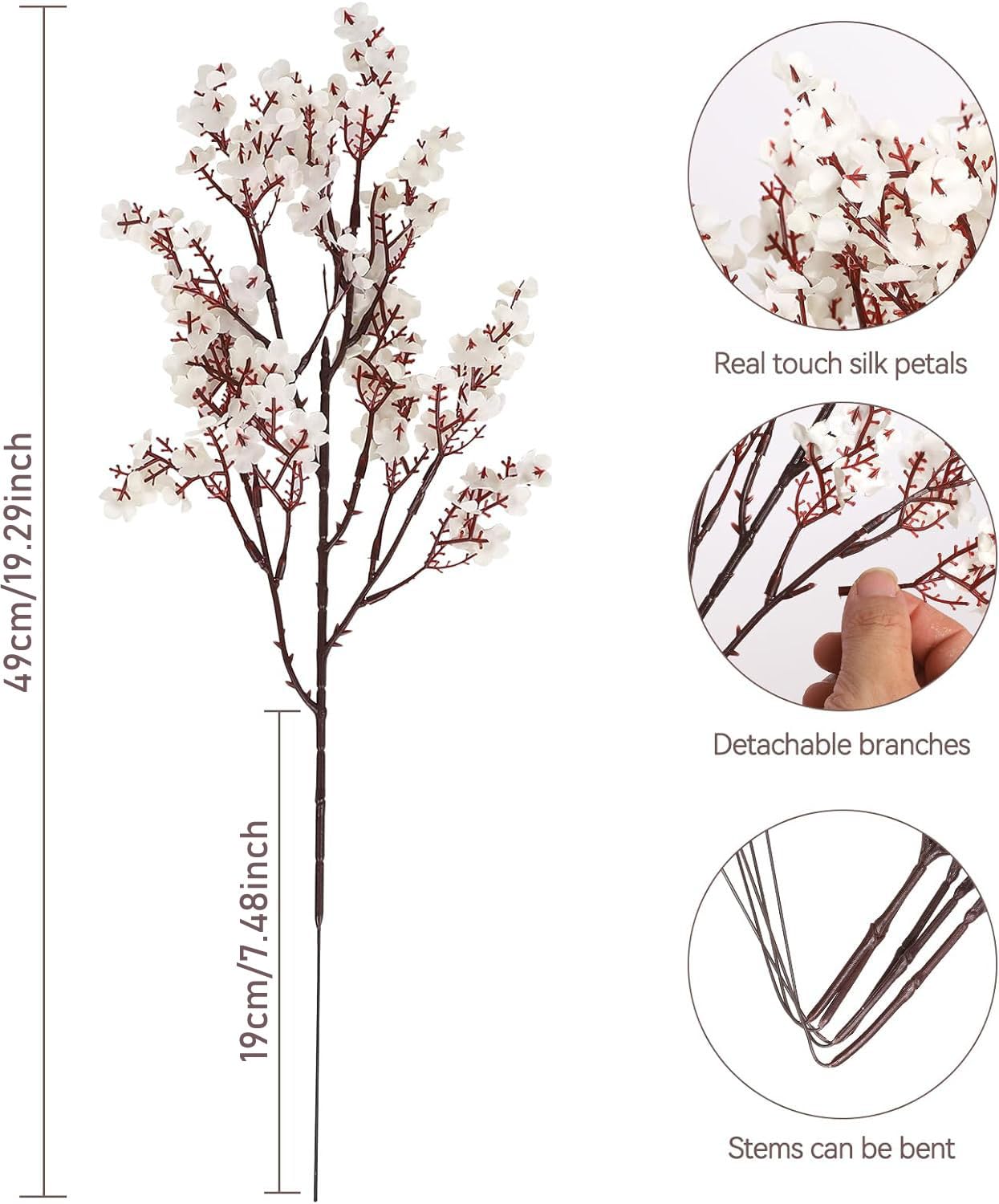 HIAGROW Babys Breath Artificial Flowers, 8 Bundles White Real Touch Fake Flowers Silk Flowers Bulk for Vase Home Office Wedding Spring Indoor Outdoor Centerpiece Table Party Decorations