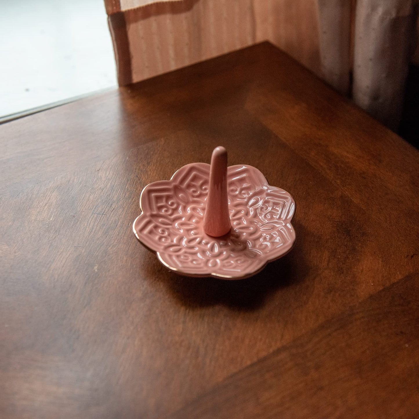 RUIMIC Ceramic Pink Mandala Jewelry Holder Decorative Ring Holder/Trinket Tray Valentine's Day Engagement Wedding Birthday Gifts for Women Her