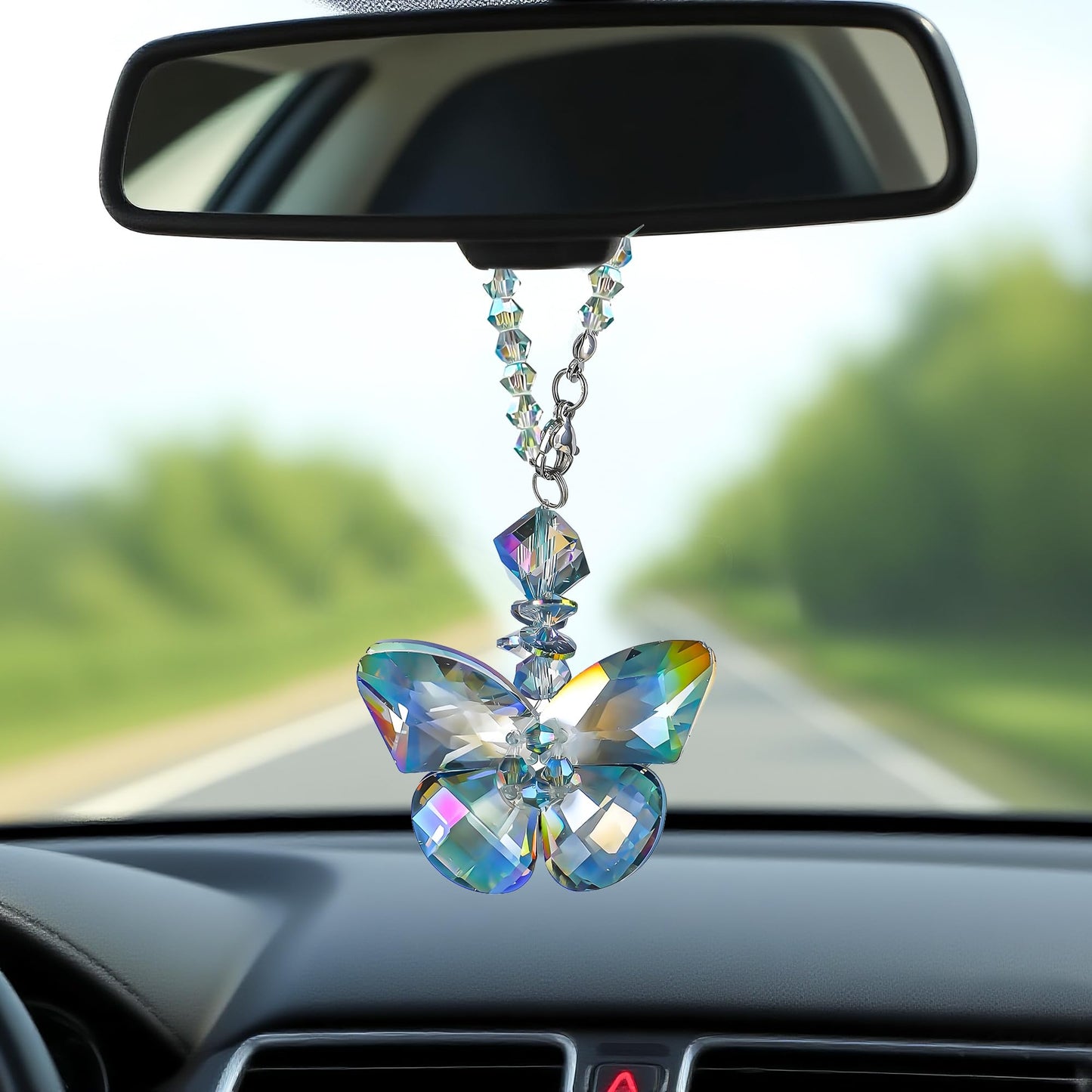 H&D HYALINE & DORA Crystal Glass Butterfly Car Key Charm Mirror Hanging Ornaments Gift (Butterfly-1)
