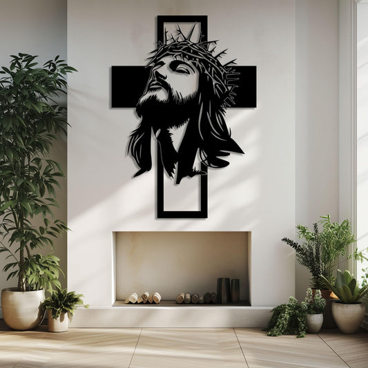 kawazu Metal Jesus Cross Wall Art, Christian Metal Wall Art, Jesus Cross Home Decor, Crosses Hanging, Large Crucifix Decorations for Church (Black, 30"x21"/76x54cm)