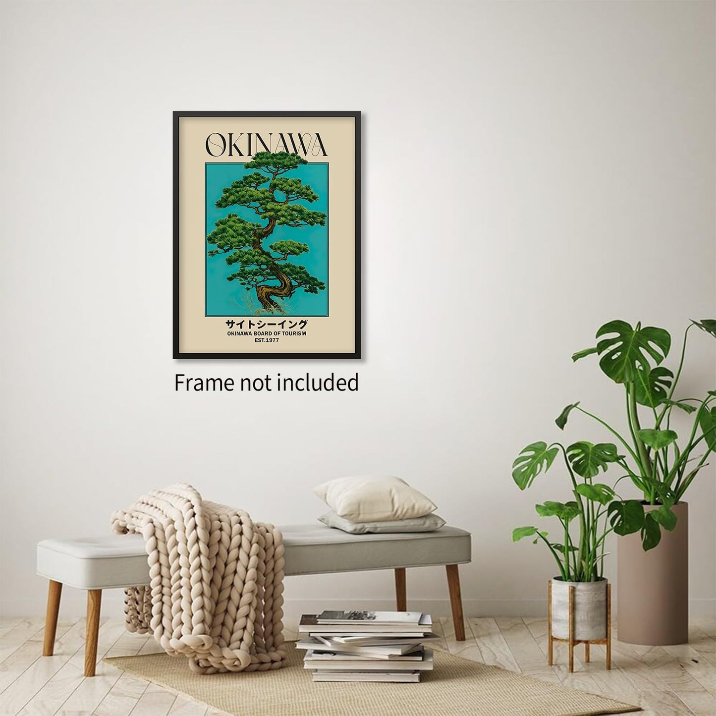 enttgo Japanese Canvas Wall Art Okinawa Prints Retro Japanese Bonsai Tree Picture Modern Ukiyo-e Decor Poster for Home Bedroom Decorations Artwork 12x16in Unframed