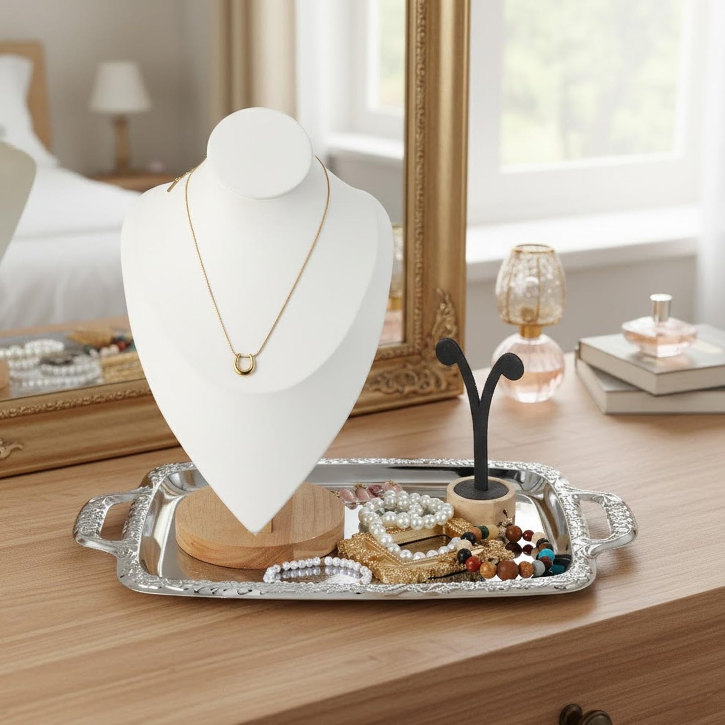STOBAZA Silver Serving Tray, Metal Coffee Table Ottoman Tray with Handles, Rectangle Butler Plate for Breakfast in Bed, Table Decor - 15.3X9X0.67inch