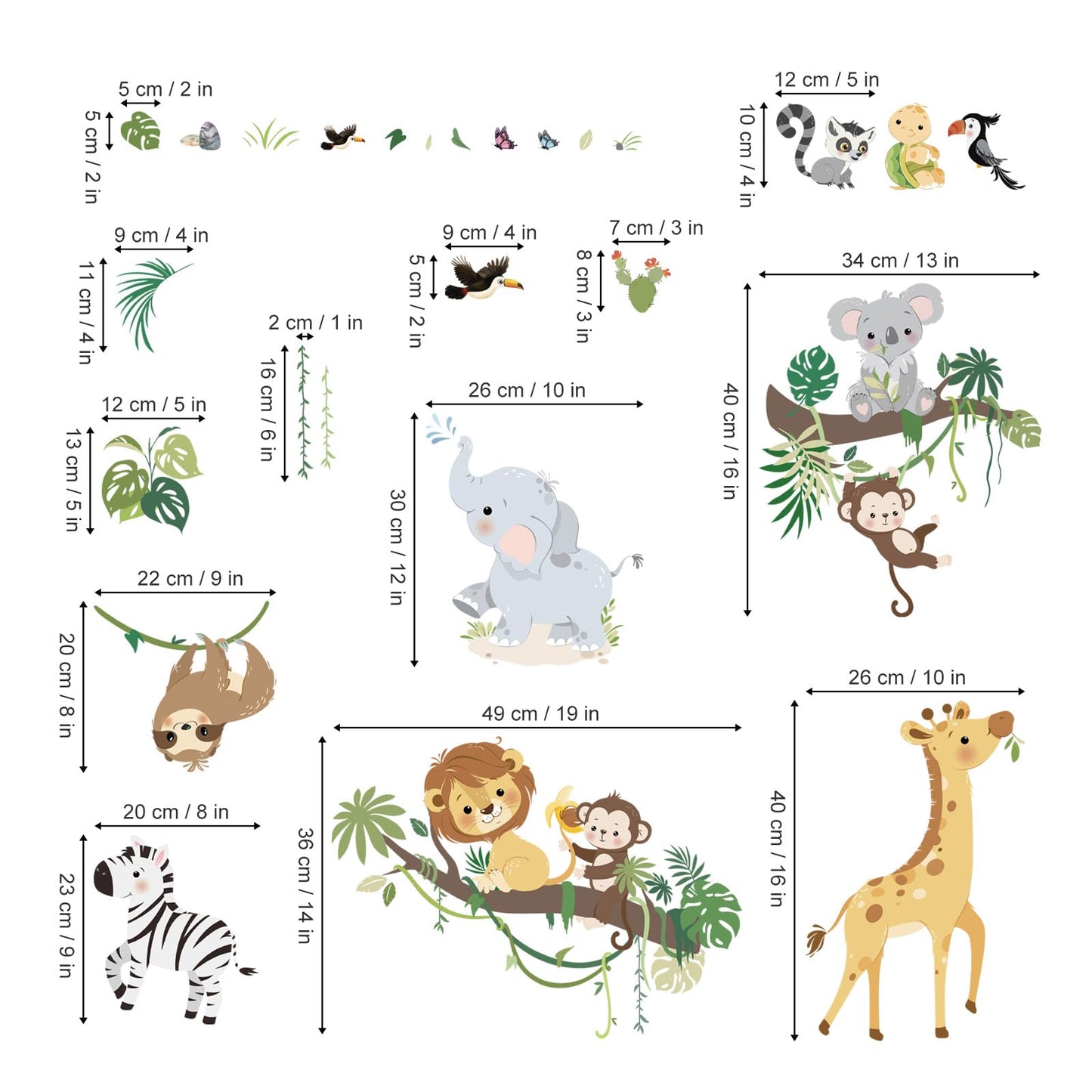 decalmile Jungle Animals Tree Branch Wall Decals Safari Monkey Giraffe Lion Wall Stickers Baby Nursery Kids Room Daycare Wall Decor