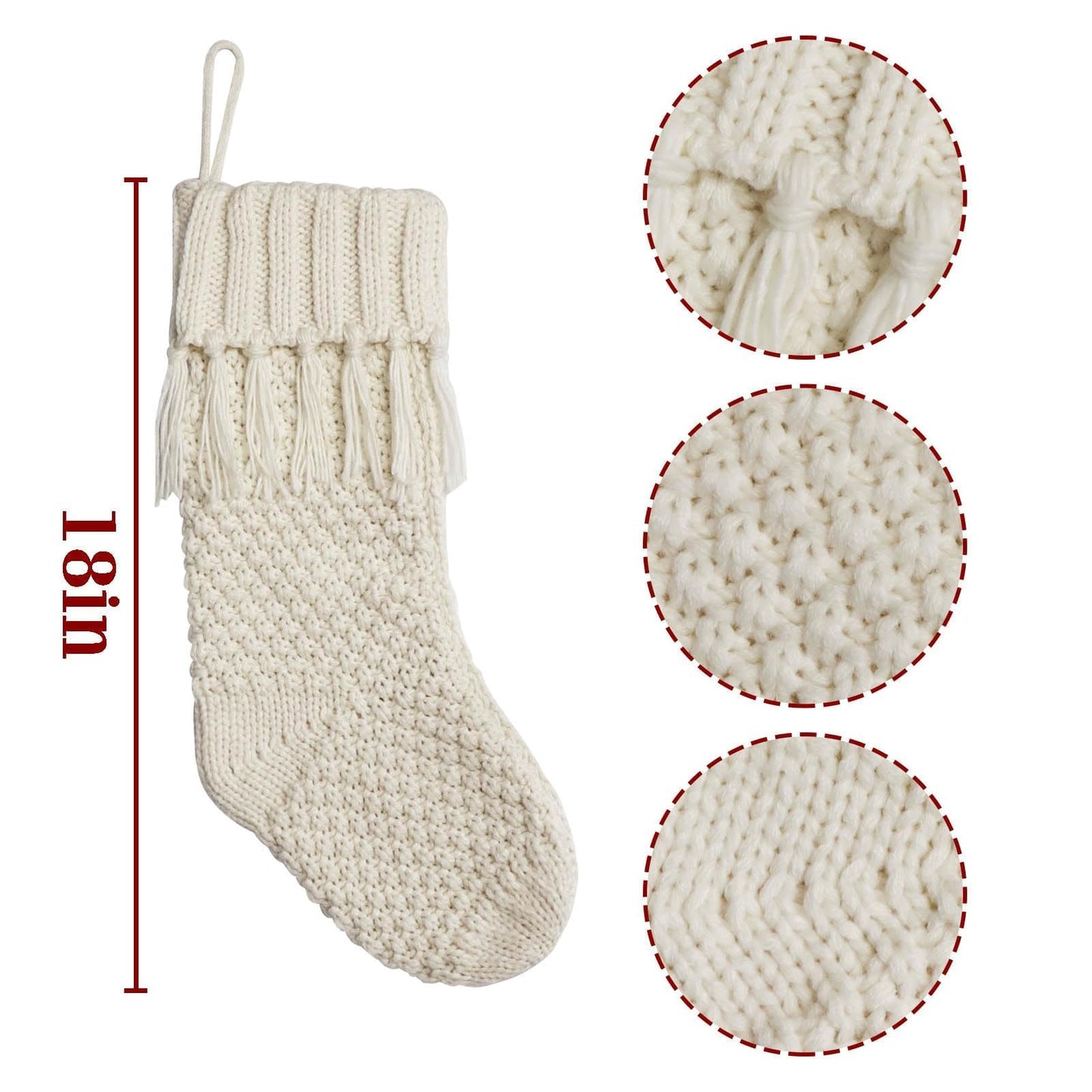 Personalized Christmas Stockings Cable Knit, 3 Pack 18 inches White Large Size Knitted Stockings, Rustic Christmas Ornaments Farmhouse Boho Style Stocking Decorations for Family Holiday Season Decor