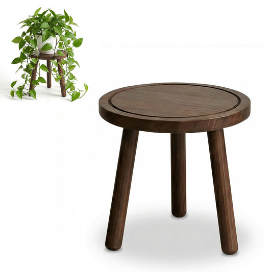 SEQUEDA Wood Plant Stands Indoor, Updated Single Plant Stand Modern Plant Table for Large Plants, Wooden Plant Stool, Tall Plant Holder Small Round Side for Living Room, Balcony, Office (Dark Brown)