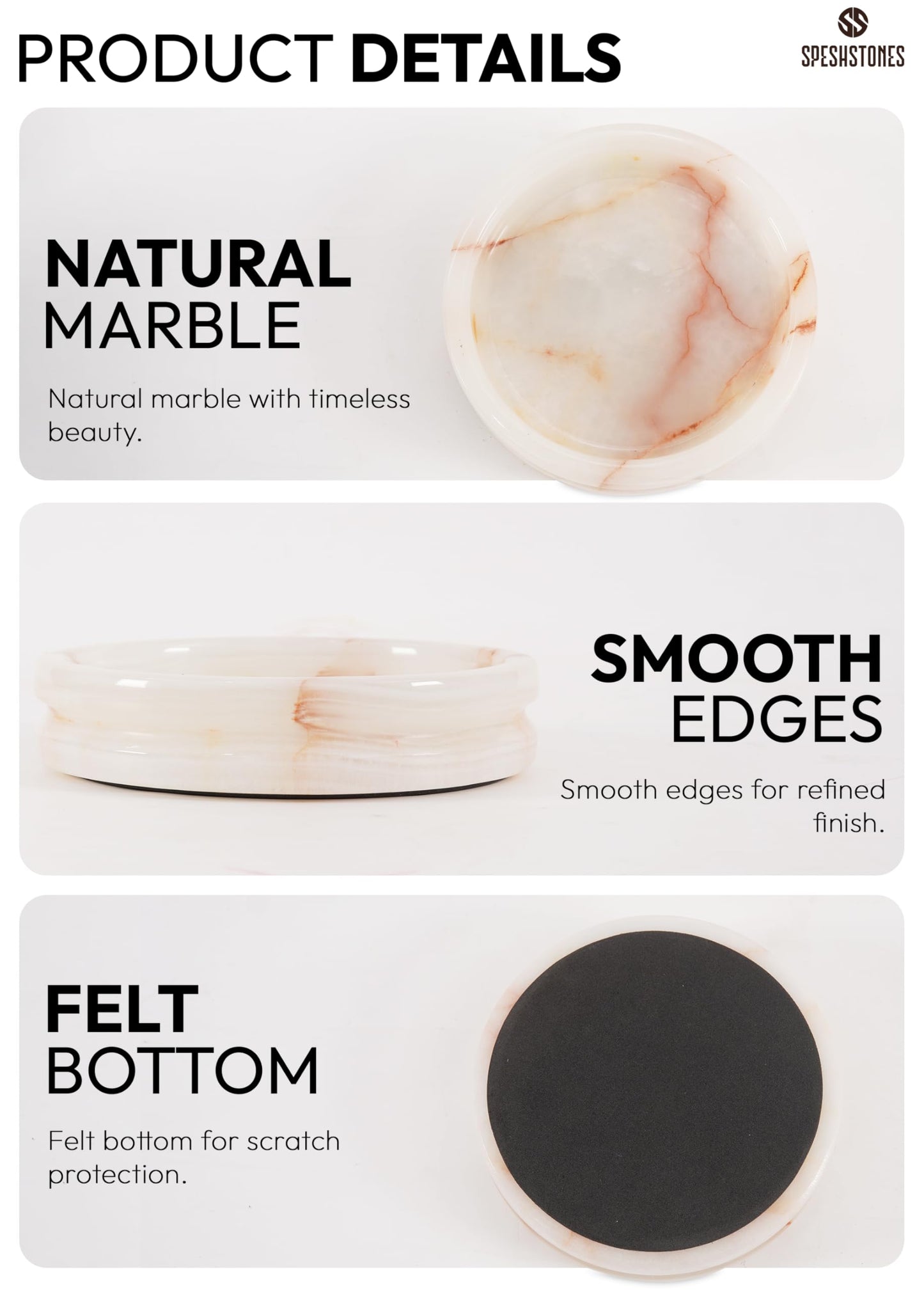 SPESHSTONES Marble Jewelry Dish Ring Holder for Women 5 Inch Round Cream Onyx Stone Tray, Marble Ring Dish, Trinket Dish & Jewelry Tray for Vanity, Nightstand & Bathroom, Engagement Gift Idea for Her