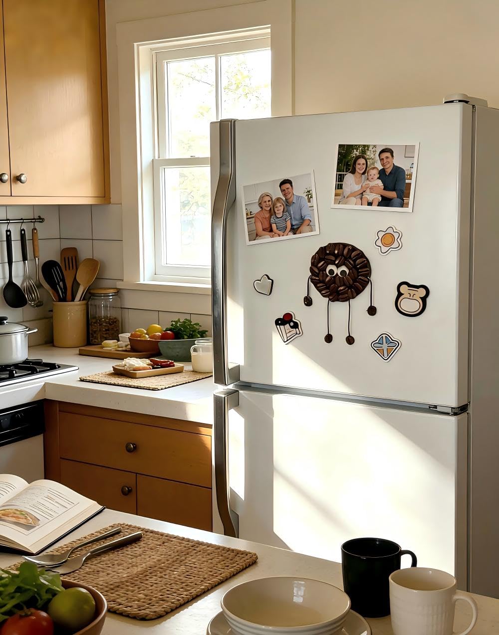 DIY Craft Kit-Eco-Friendly Coffee Bean Cartoon Fridge Magnets - Handmade Wooden Magnetic Decor for Coffee Nooks, Home & Café (Adult-Oriented)