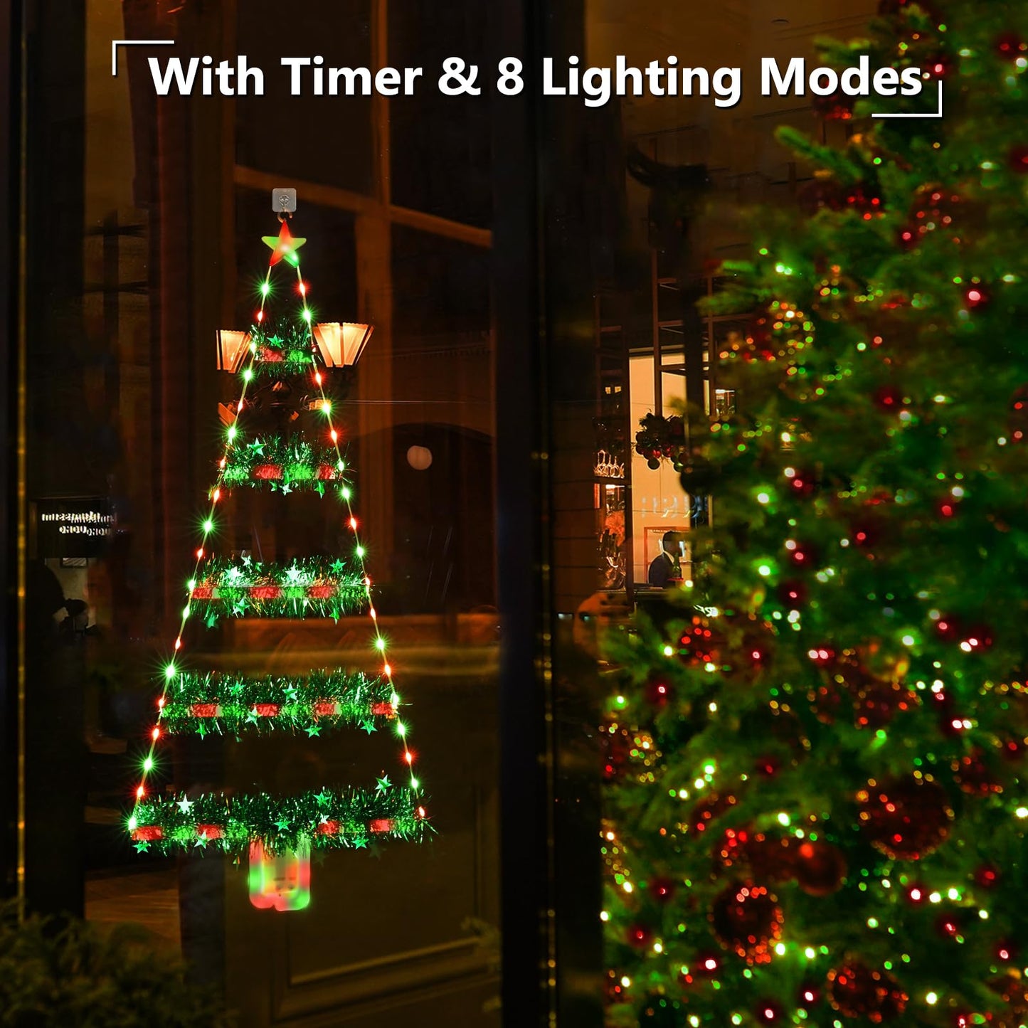 Toodour Christmas Decorations Indoor Lights, 2.65ft LED Christmas Lights, Red & Green Wall Window Hanging Light, Battery Operated Holiday Decoration for Outdoor Garden New Year Home Decor