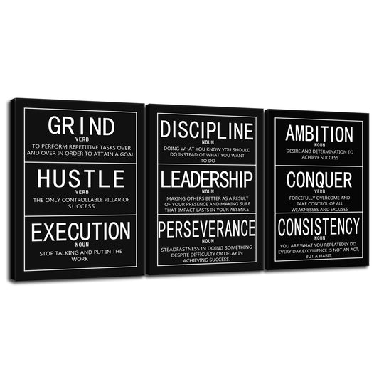 Inspirational Canvas Wall Art 3 Pieces Painting Office Decor Posters Prints Inspiring Entrepreneur Quotes Motivational Picture for Wall Art Decoration Living room Framed Ready to Hang[36''Wx 16''H]