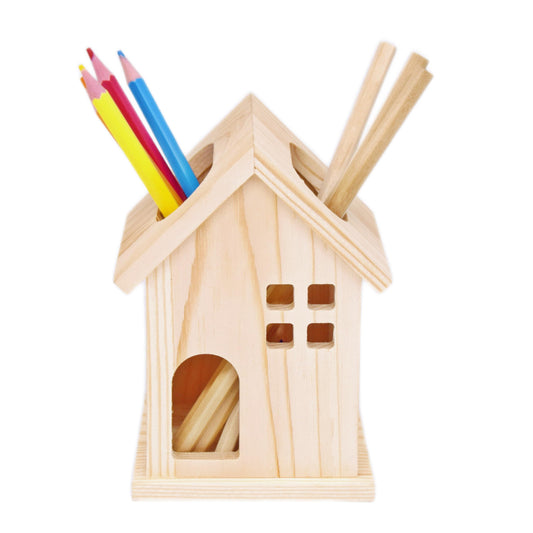 ESSELIFE Rustic House Wood Pencil Holder,Unfinished Wooden Pen Holder for Homemade DIY Crafts Desk Accessories Decor,Multiple-Use pen Pencil Cup for Home School Office Supplies Storage