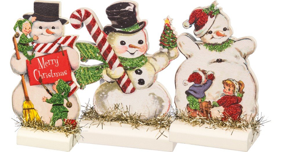 Primitives by Kathy Vintage Christmas Stand Up Set, Set of 3, Retro Snowmen, 3 Piece, 32297