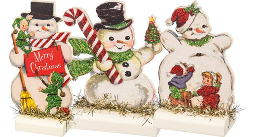 Primitives by Kathy Vintage Christmas Stand Up Set, Set of 3, Retro Snowmen, 3 Piece, 32297