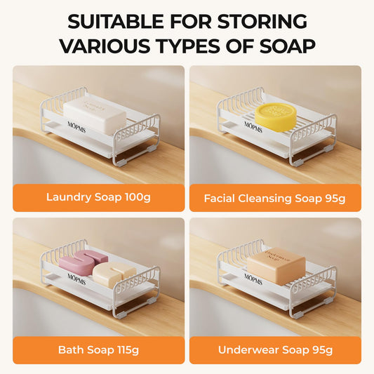 Soap Dish for Shower, Carbon Steel Bar Soap Holder with Drainage and Water Tray, Soap Saver for Bathroom, Kicthen Sink and Countertop