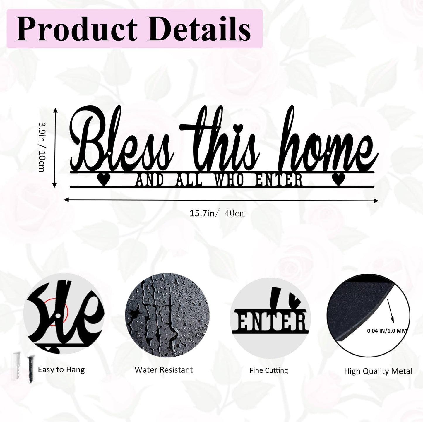 Bless This Home Wall Decor, Blessed Wall Decor, Black Metal Bless This Home Sign, Metal Wall Art Farmhouse Entryway Sculptures for Home Decor Inspirational Quotes, for Hallway, Kitchen, Living Room