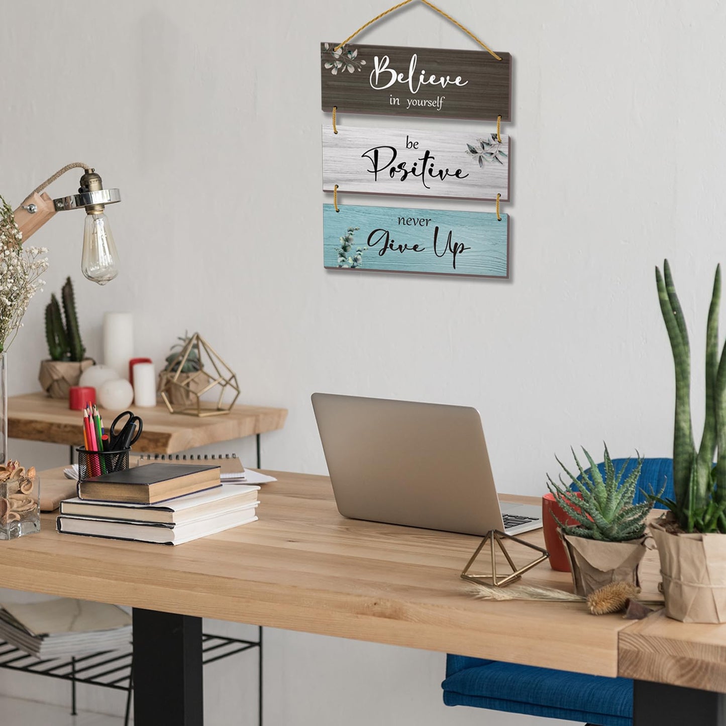 FENCORDAR 3 Pcs Office Wall Decor Inspirational Rustic Office Decor Motivational Wall Plaques With Sayings Wooden Farmhouse Positive Hangings for Home Bathroom Bedroom Kitchen(Fresh 12x4")