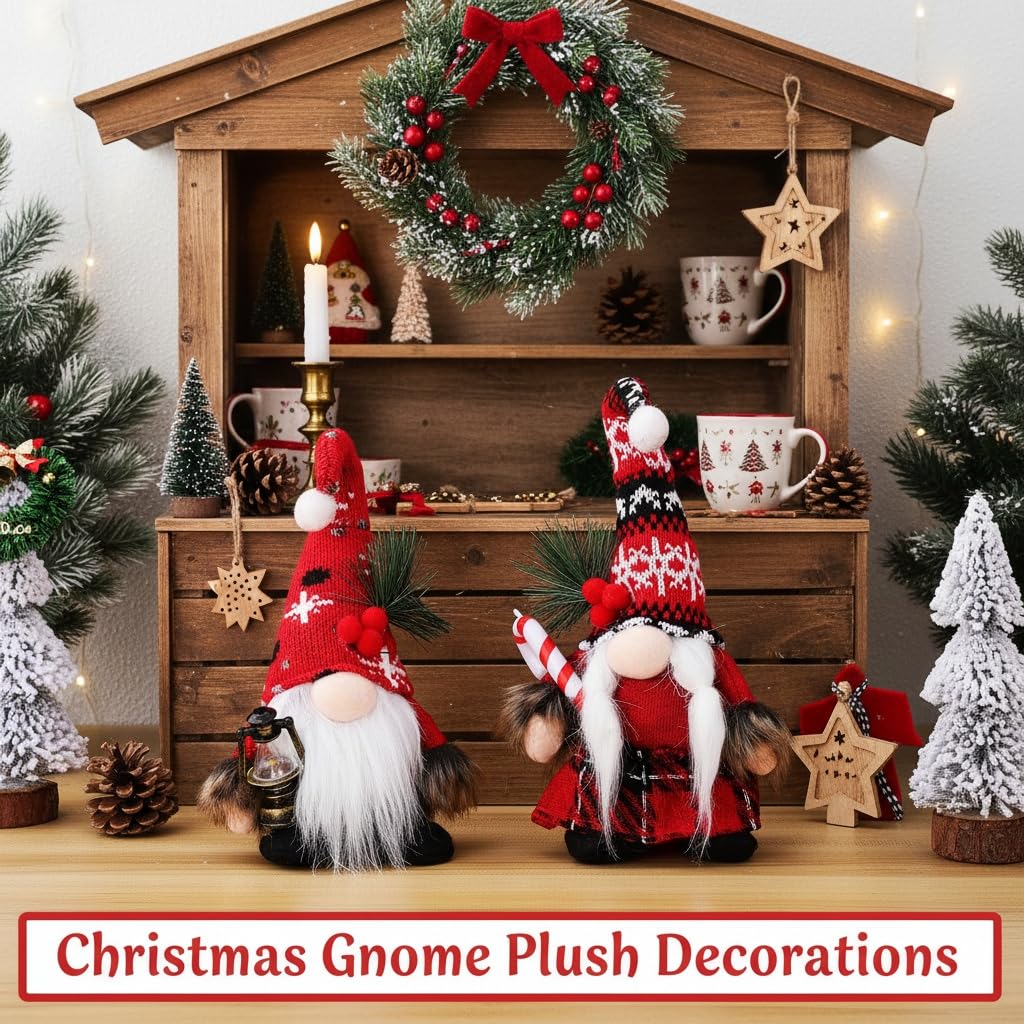 JOINPAYA 2Pcs Christmas Gnomes Decorations: Plush Couple Elf Santa Gnomes Doll for Xmas Home Tabletop Ornaments Holiday Party Gifts
