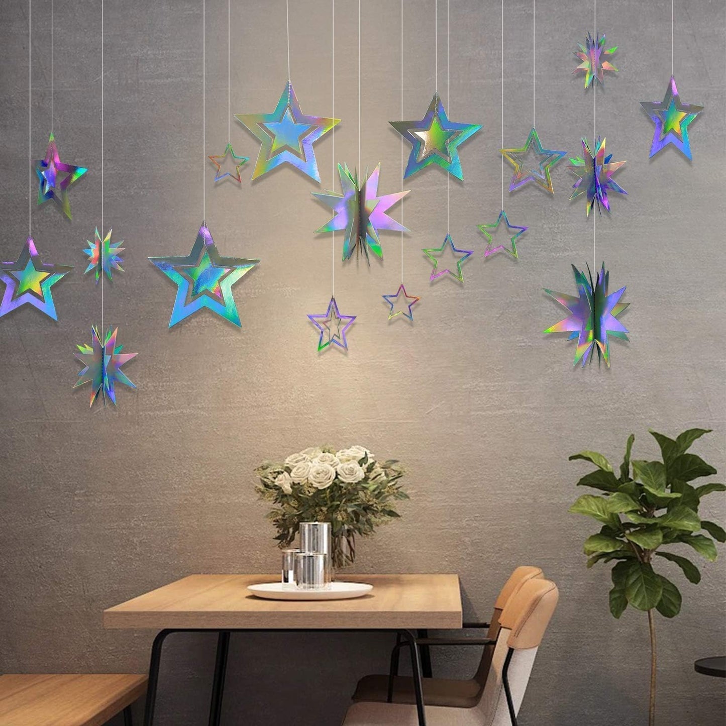 Cheerland Iridescent Star Party Decorations Holographic Hanging Stars Garlands Disco Dancing Queen Galaxy Birthday Decoration Twinkle Star Banner Backrop Alien Space Celestial Theme Party Decor