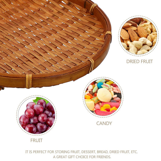 LABRIMP Bamboo Woven Basket with Handle 8.66X7.48X7.48In Rustic Snack Stand Fruit Dessert Organizer for Kitchen Countertop Storage and Party Display