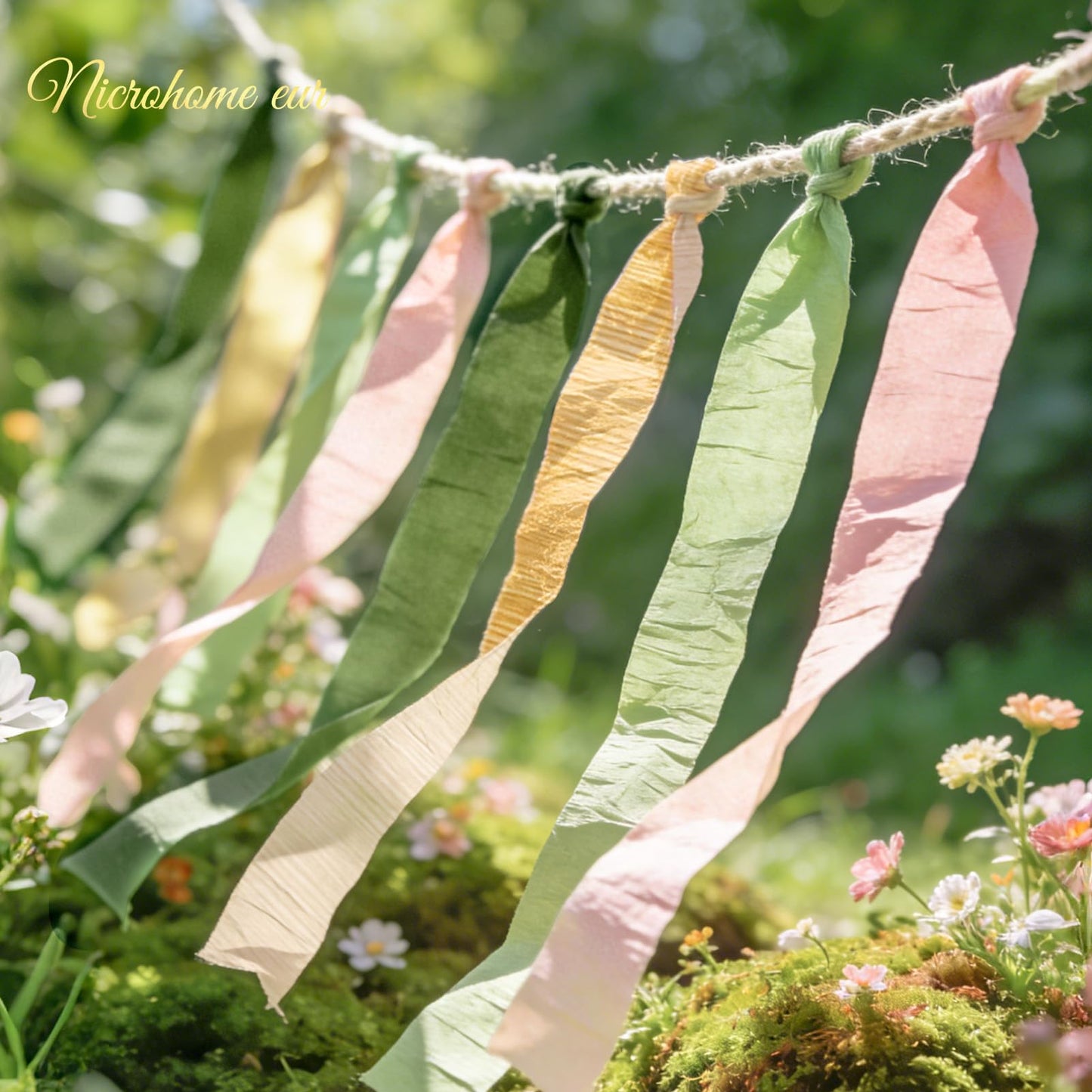 NICROHOME EUR Wedding Party Decorations, 8 Rolls Moss Sage Green Pink Crepe Paper Streamers for Boho Baby Shower, Wedding, Engagement Party, Spring Party, Birthday Party Supplies, 82 ft Long