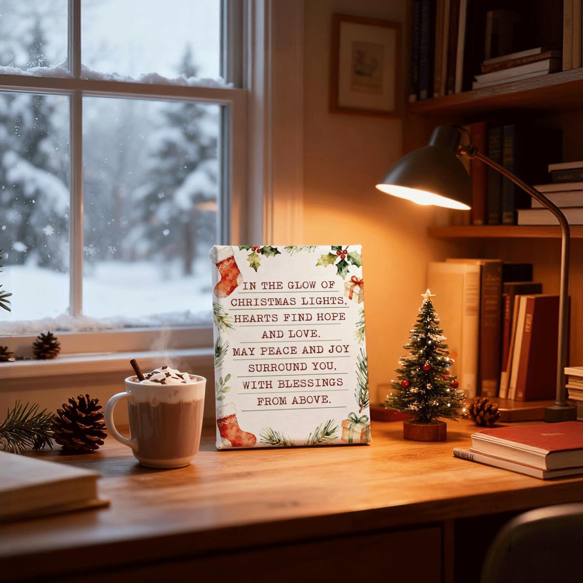 Christmas Wall Art, Holiday Quote Canvas Print with Greenery and Stockings, Farmhouse Christmas Decor for Living Room Entryway Bedroom, Inspirational Winter Sign, Xmas Gift, 8x10 Inches