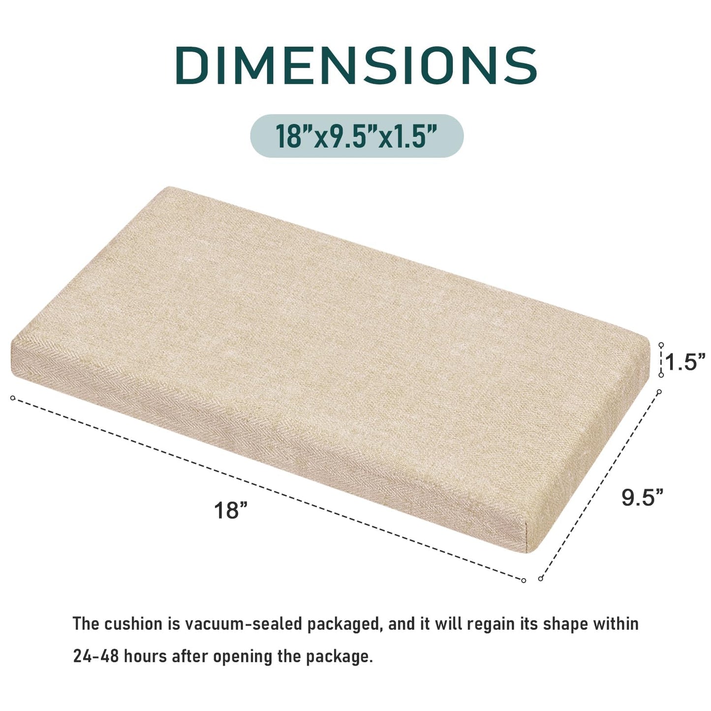 baibu Memory Foam Rectangle Bench Stool Cushion, Dual-Layer Design Non-Slip Saddle Stool Pads Bar Stool Cushion with Machine Washable Cover - Only 1 Pad (Beige, 18x9.5x1.5in)