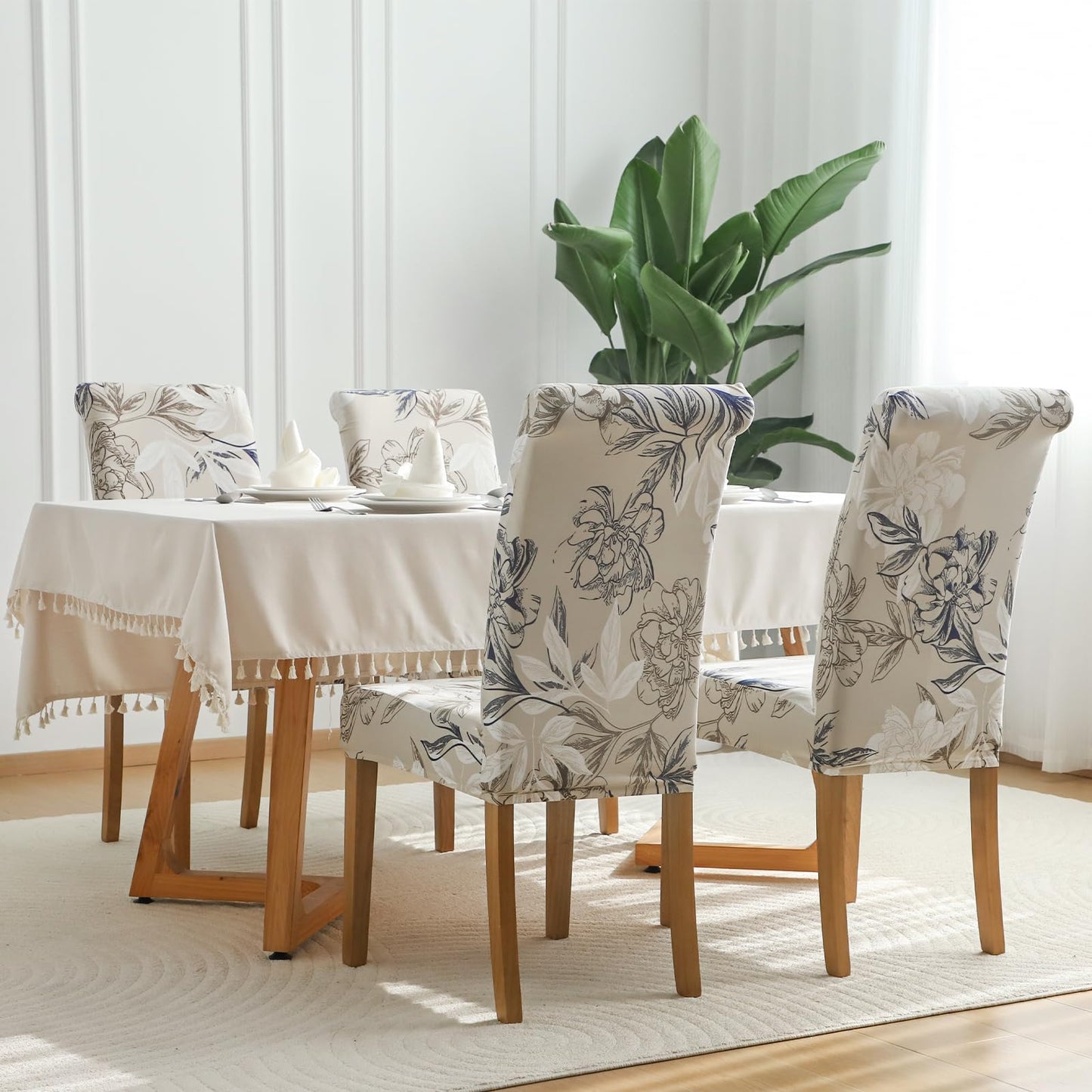 FORCHEER Chair Covers for Dining Room Set of 4 Elegant Flowers Stretch Floral Kitchen Chair Slipcover 4 Pieces Washable and Removable
